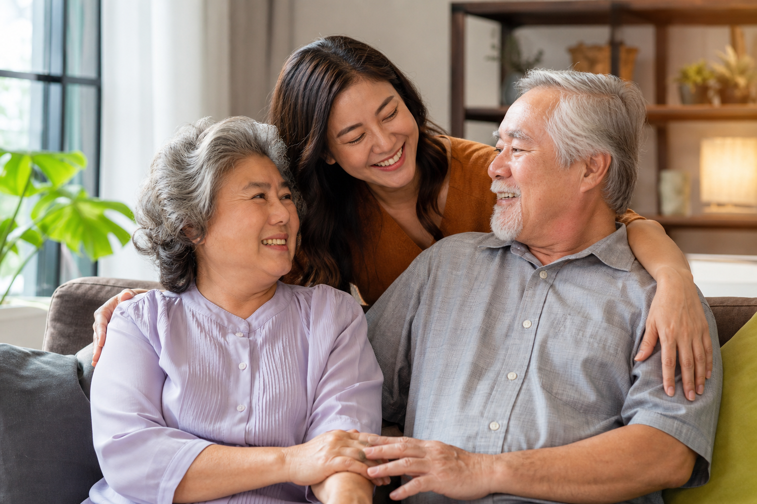 Three generations of a family enjoying time together at home