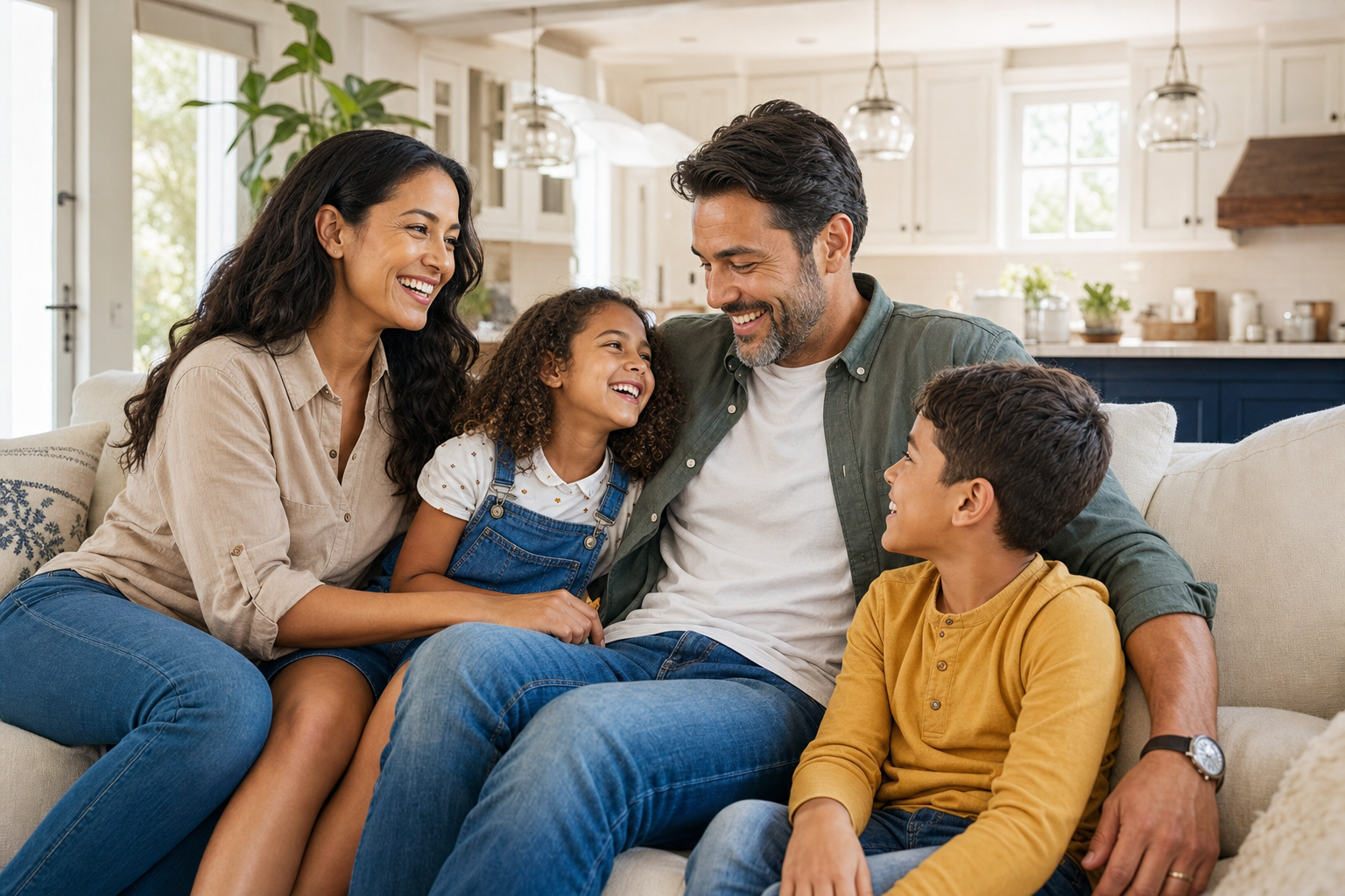A family enjoying relaxed time together at home